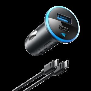 Anker 323 Car Charger (52.5W) Black, USB-A - 22.5W Charging, USB-C - 30W Charging.