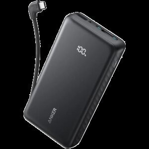 Anker Zolo Power Bank (20K, 22.5W, Built-In USB-C Cable) Black 1x USB-A, 2x USB-C