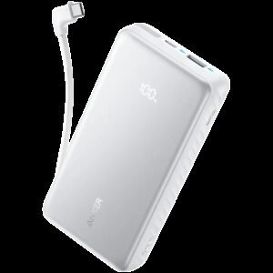 Anker Zolo Power Bank (20K, 22.5W, Built-In USB-C Cable) White 1x USB-A, 2x USB-C