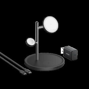 Anker MagGo Wireless Charging Station (15W, 3-in-1 Stand) with cable and charger bundle