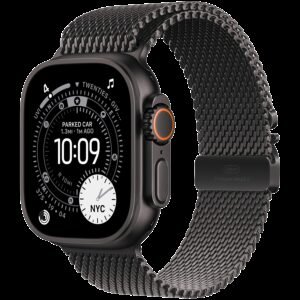 Apple Watch Ultra 3 Cellular 49mm Black Titanium Case with Black Titanium Milanese Loop - Medium