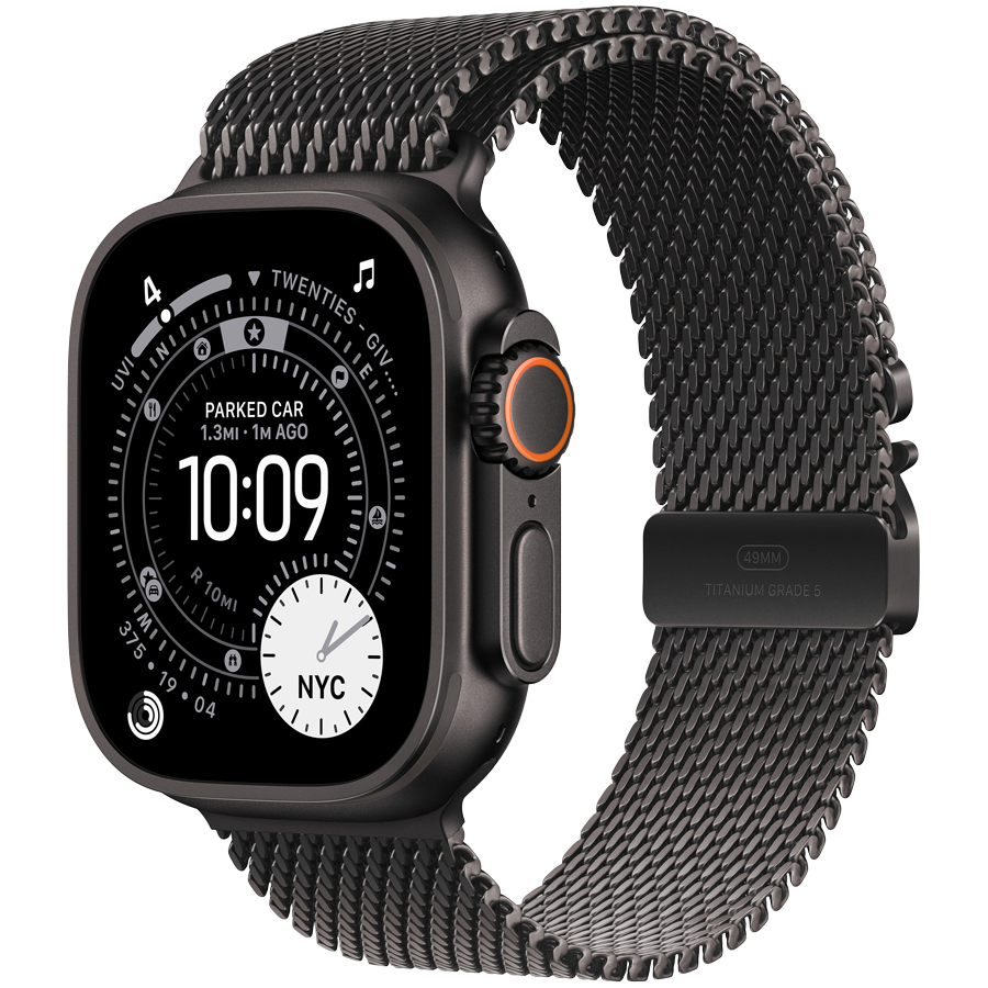 Apple Watch Ultra 3 Cellular 49mm Black Titanium Case with Black Titanium Milanese Loop - Medium