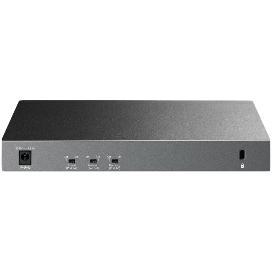 TP-Link LS1210GP 10-Port Gigabit Desktop Switch with 8-Port PoE+, 8× Gigabit PoE+ Ports, 1x Gigabit Non-PoE Port, 1× Gigabit SFP Slot, 61 W PoE Power, Desktop Steel Case, Extend Mode for 250m PoE Transmitting, Isolation Mode, PoE Auto Recovery - Slika 2