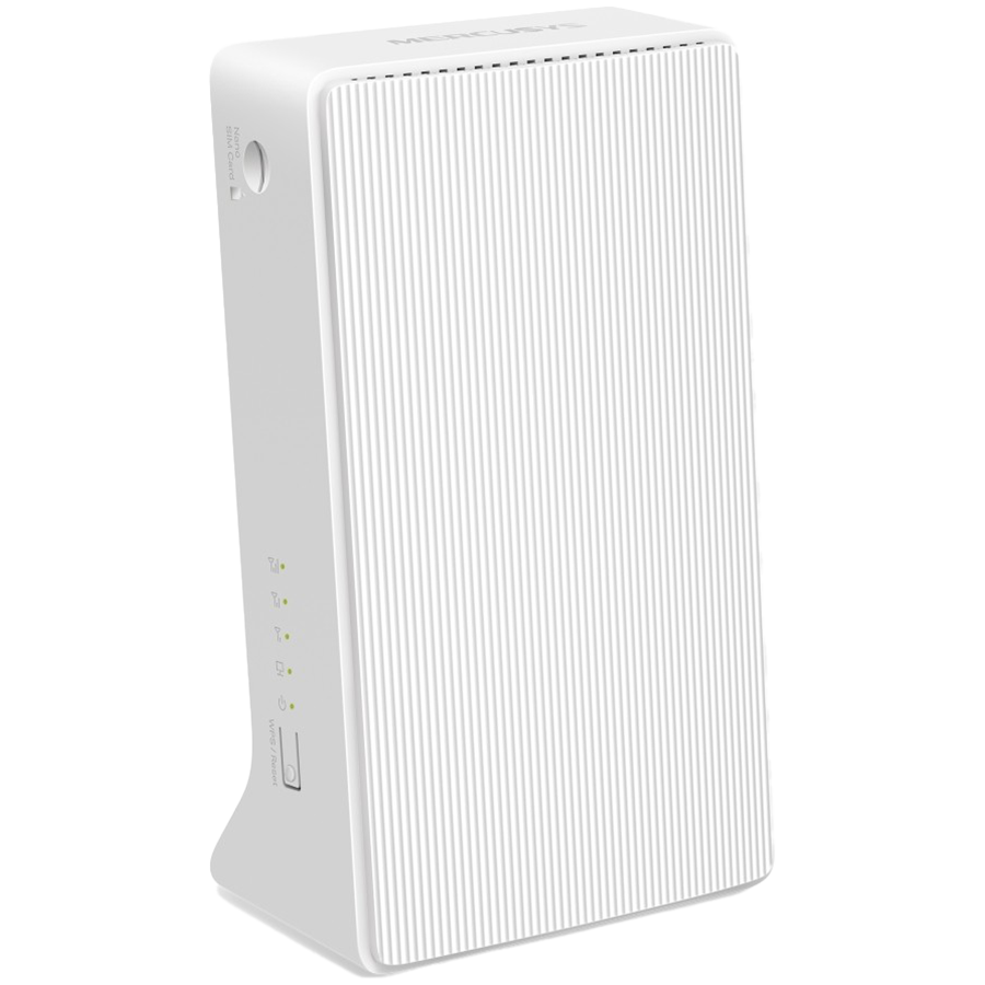 Mercusys MB130-4G AC1200 Wi-Fi 4G LTE Router, Build-In 150Mbps 4G LTE Modem, 300 Mbps at 2.4 GHz, 867 Mbps at 5 GHz, 4G Cat4 150/50 Mbps, Internal Antennas, Extra 3G/4G Antenna Ports, 1× 10/100 Mbps LAN Port, 1× 10/100 Mbps WAN/LAN Port