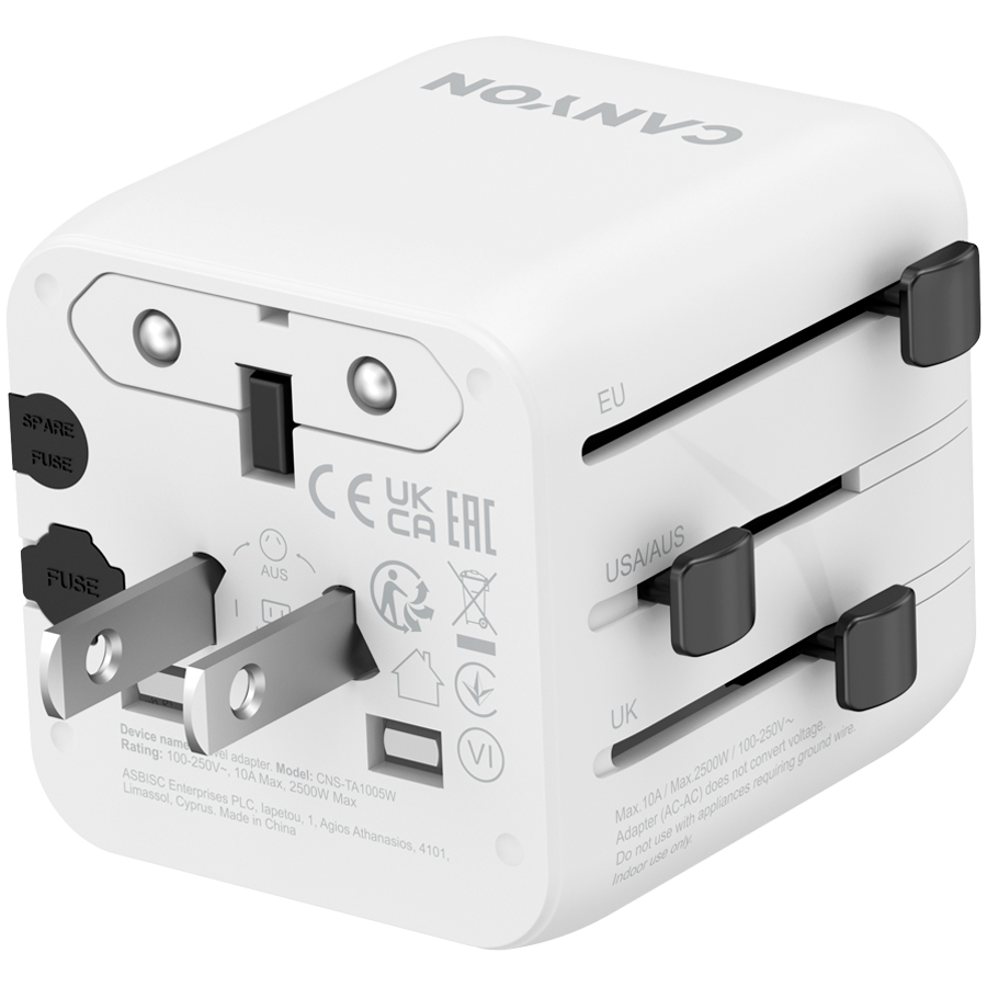 CANYON Travel Adapter OnTour One EU/UK/US/AUS White - Slika 3