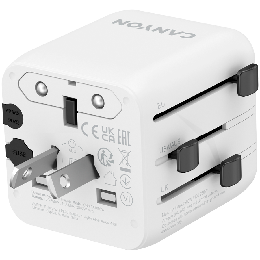CANYON Travel Adapter OnTour One EU/UK/US/AUS White - Slika 4
