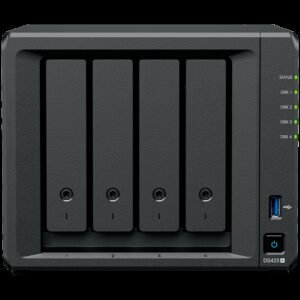 Synology DiskStation DS425+ Tower, 4-Bays 3.5'' SATA HDD/SSD, 2 x M.2 2280 NVMe SSD slot, CPU Intel Celeron J4125  4-core 2.0 GHz, 2 GB DDR4 non-ECC SODIMM, 1x RJ-45 2.5 GbE LAN, 1x RJ-45 1GbE LAN Port; 2x USB 3.2;  2.18 kg; 3yr warranty